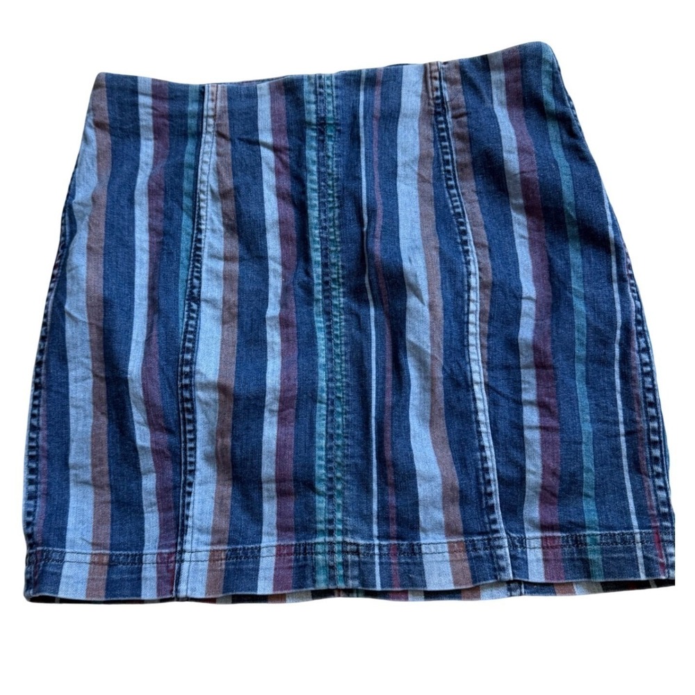 Free People Striped Denim Mini Skirt Blue Multi Color Vertical Stripe Size 8 - Picture 3 of 8